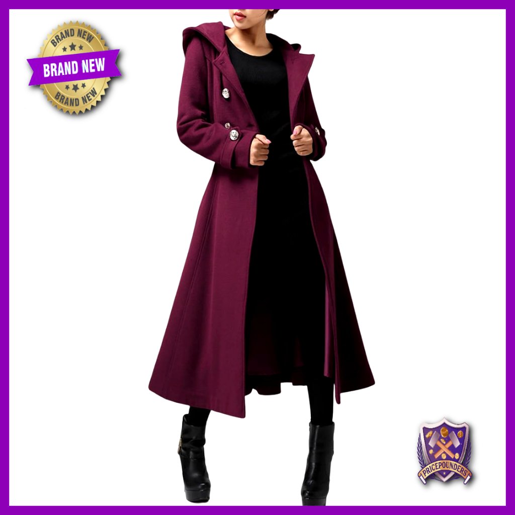 Long Double-Breasted Hooded Wool Trench Coat Winter Warm Elegant Chic Oversized
